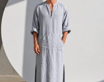 Herren Leinen Kurta mit Taschen | Minimalistisches Sommer Ethnisches Outfit