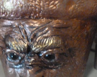bronzed anger/ flower face pot SALE end of inventory sale/face pots pot heads funny pots