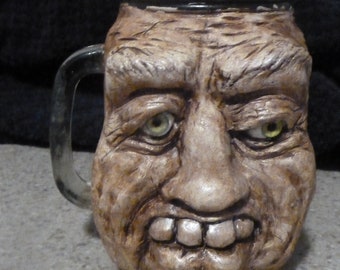 Stash jar/covered mug GOMERISH MUGSTER MUGS 16 Oz. Glass mug with lid //polymer clay