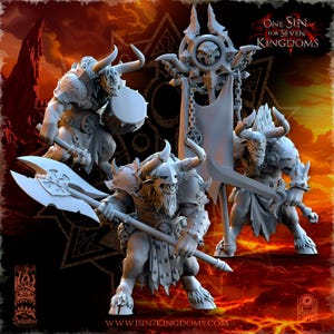 Realms of Mayhem Minotaurs Command Group – Realms of Mayhem | Minotaur Command Group | Tabletop Miniatures | 28mm 32mm