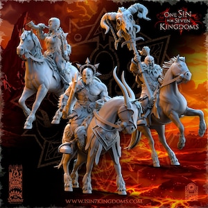 Grupo de Mando Jinetes Bárbaros – Realms of Mayhem | Barbarian Riders Command Group | Tabletop Miniatures | 28mm 32mm