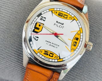 Reloj de pulsera vintage de piloto HMT con 17 joyas y cuerda manual para hombre