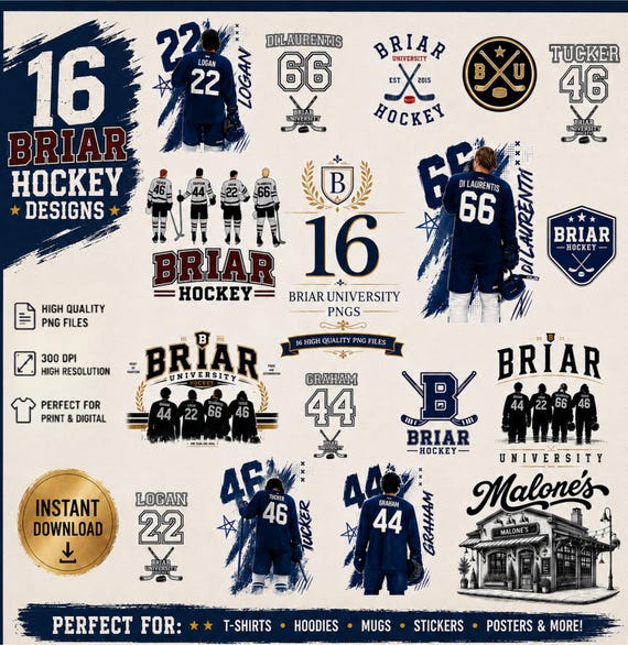 Briar U Hockey PNG Bundle | Off Campus Hockey Romance Shirt Design | 16 College Hockey PNGs | Graham & Laurentis Fan Art
