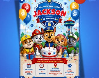 Invito di compleanno a tema Paw Patrol, modello Canva modificabile / Invito per festa a tema cuccioli / Download digitale immediato