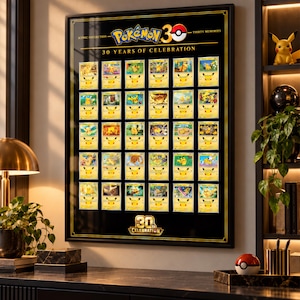 30th Anniversary Pikachu Card Display | 6x5 Layout 50x70cm | TCG Card Display | Pokemon Card Frame | Pokemon Display | Pokemon Home Decor