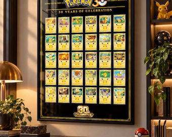 30th Anniversary Pikachu Card Display | 6x5 Layout 50x70cm | TCG Card Display | Pokemon Card Frame | Pokemon Display | Pokemon Home Decor