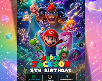 Super Mario Galaxy Birthday Invitation | Outer Space Party Invite | Boys Gaming Birthday Card | Editable Canva Template | Instant Download