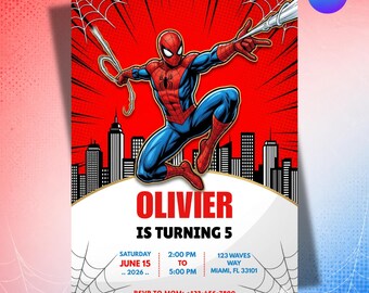 Spider Man Birthday Invitation | Spider Man Boys Birthday Invite | Editable Canva Template | Digital Download | Superhero Birthday Invite
