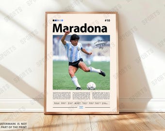 Diego Maradona Poster, Argentine Soccer Poster, Sports Poster, Soccer Fans, Soccer Wall Art, Sports Bedroom Posters
