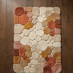 Hand Tufted Pebble Rug | Organic Stone Area Rug | Modern Neutral Terracotta Carpet | Textured Boho Decor | 5x7 ft | 6x9 ft | 8x10 ft