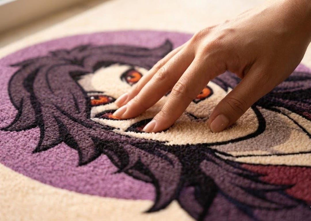 Anime Demon Portrait Tufted Rug, Manga Character Area Carpet, Beige ...