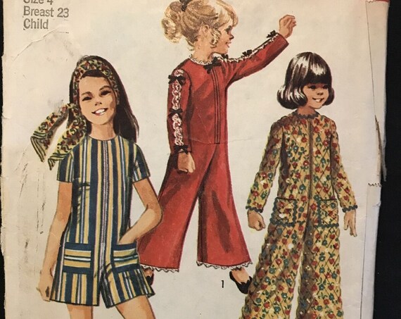 Uncut - 60s Simplicity Girls Jumpsuit Rompers Sewing pattern #8569 Size 4