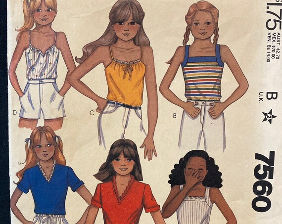 Uncut Vintage McCall’s #7560 Girls Strech Knit Tops sewing pattern Size 8