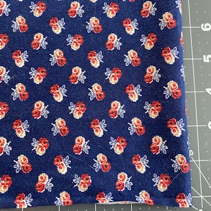 Vintage Navy Blue Ditsy Rose cotton fabric - 44” x 25”
