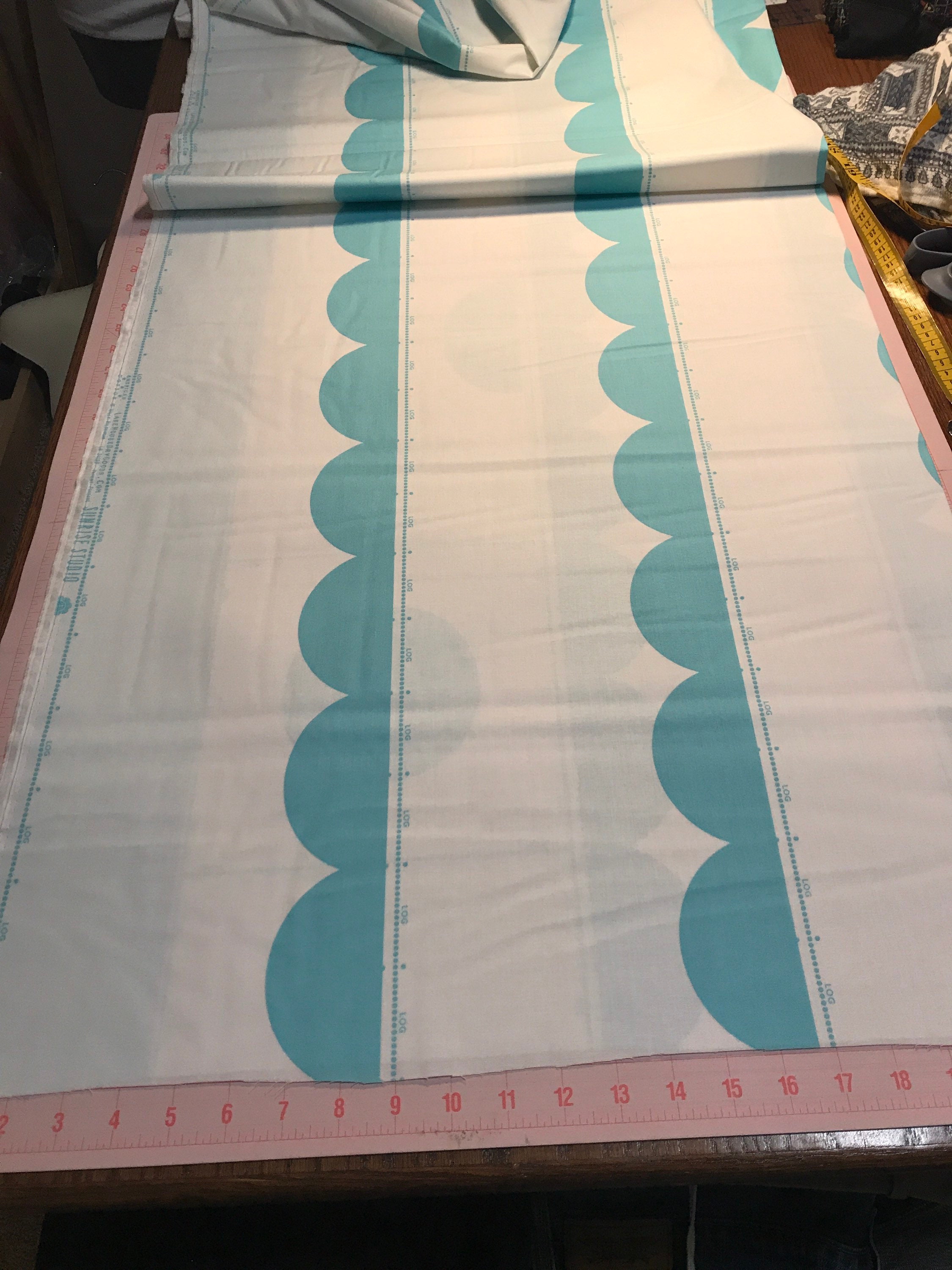 Sunrise Studios Aqua Blue Instant Scallops fabric 42 x 44 panel by