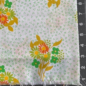 Vintage 70s Orange Green Gold Floral cotton fabric - 1/2 yard