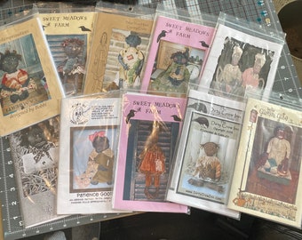 Lot of 10 Folk Art Primitive Black Doll Rustic Crafts patterns #104