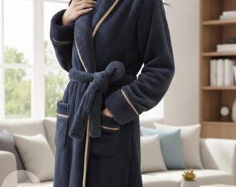 Lange winterbadjas van koraalfleece voor dames