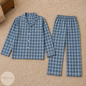 Men’s Cotton Pajama Set, Plaid Button Up Top and Pants Sleepwear