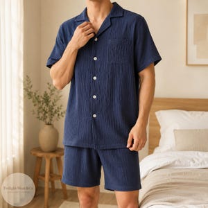 Korte pyjama van katoengaas voor heren
