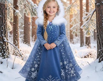 Vestido de princesa Elsa para niñas • Disfraz de Reina de las Nieves de Frozen • Traje de cosplay de invierno para niños • Disfraz para fiesta de cumpleaños y Halloween