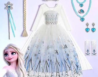 Disney Frozen 2 White Elsa Princess Dress for Girls • Kids Snow Queen Costume 2–12 Years
