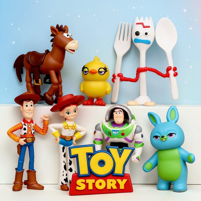 Toy Story Actionfigurset • Woody Buzz Lightyear Jessie Forky Bullseye-figurer • Tecknade samlarleksaker • Barnpresent bild 1