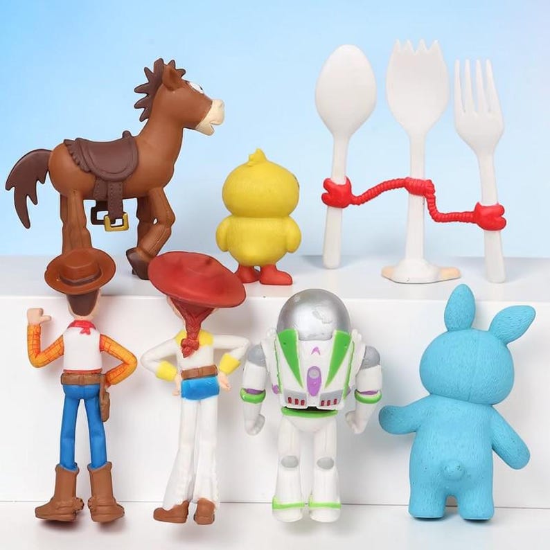 Toy Story Actionfigurset • Woody Buzz Lightyear Jessie Forky Bullseye-figurer • Tecknade samlarleksaker • Barnpresent bild 3