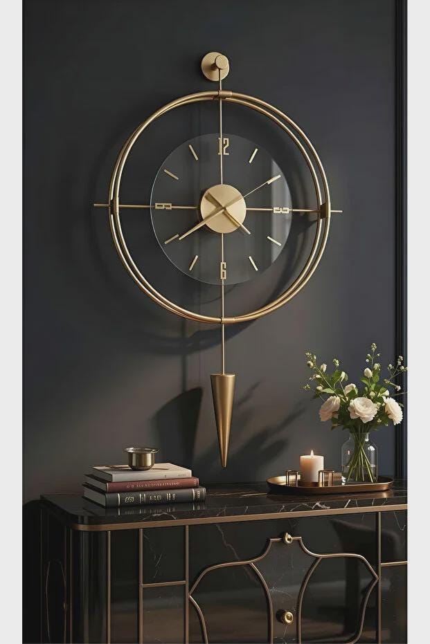 Large Gold Metal Wall Clock Modern Minimalist Design Tempered Glass ...