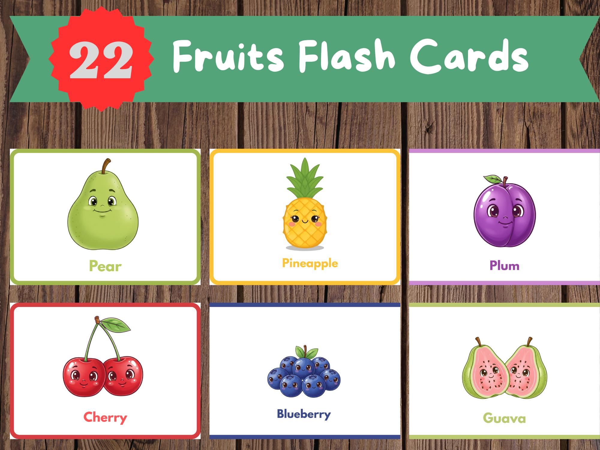 22 Fruits Flashcards, Kids Learning Cards, Montessori Style (digital ...