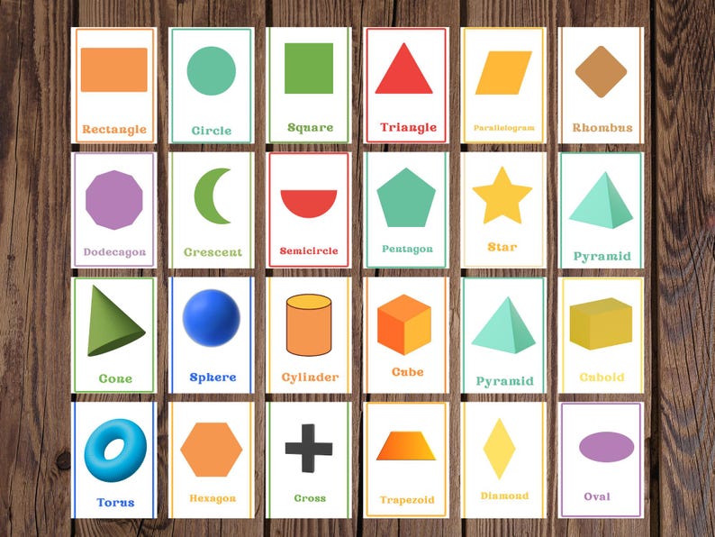 24 Shapes Flashcards for Toddlers, Learning Shapes Printable, Geometry ...