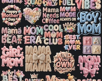 Muttertag Png-Bundle, Kunstgarn häkeln Mom PNG Designs (Digital Download)