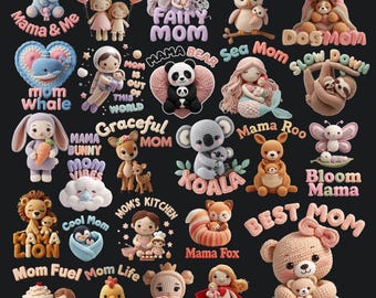 Amigurumi Mom & Baby Tiere PNG Bundle - Häkeln Style Designs (Digitaler Download)