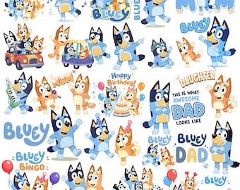 Bluey Dog PNG Bundle 25 Designs, Bluey Family Png, Cartoon Dog Clipart, Kids Cartoon PNG, Sublimation Bundle 4500x4500 300 DPI