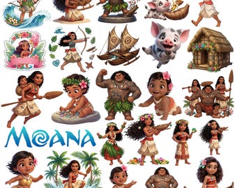Moana PNG-Bundle, 25 PNG-Dateien, Moana Clipart-Bundle, Prinzessin PNG, Baby Moana Png, Cartoon Png Bundle, Sublimationsdesign, sofortiger Download