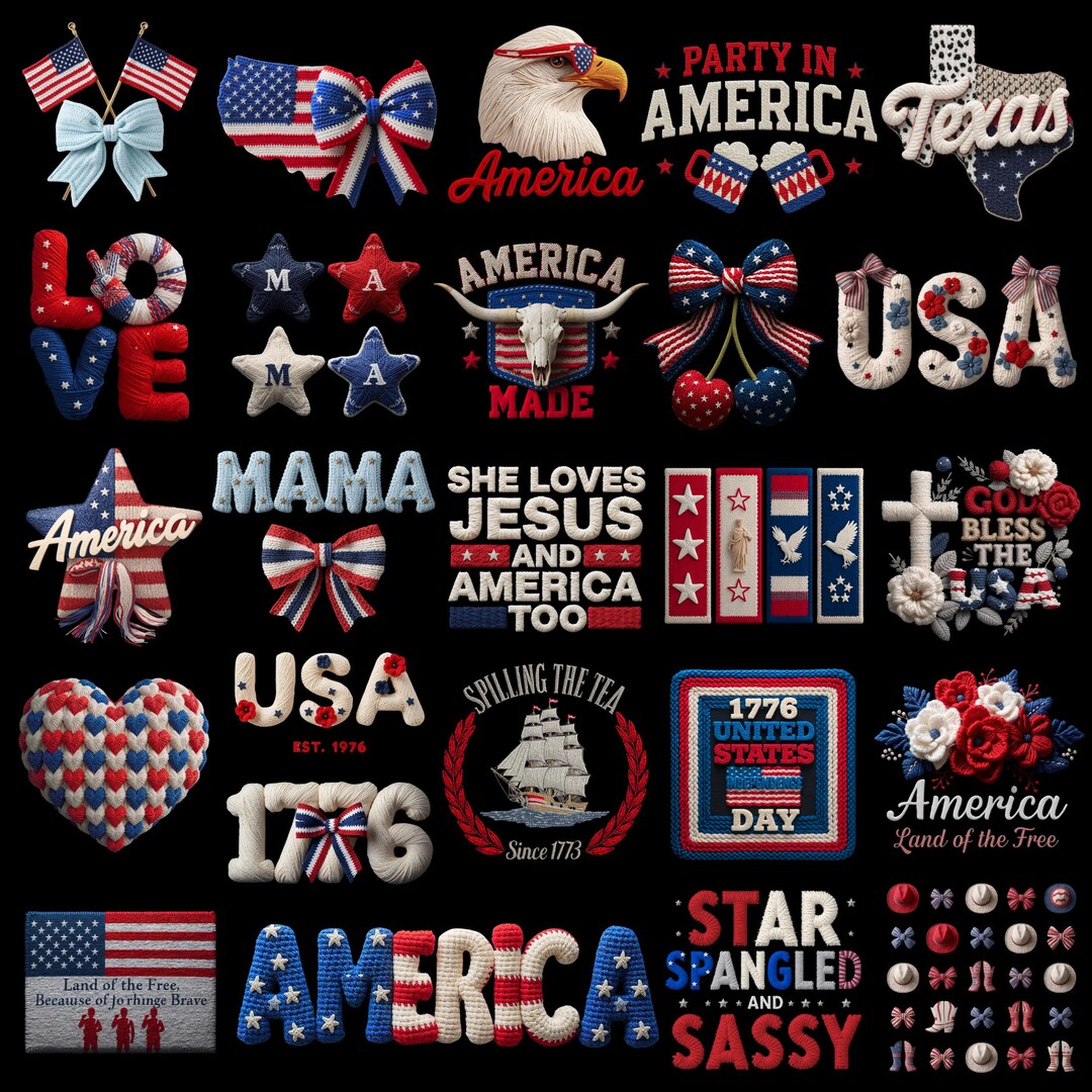 4th of July Faux Yarn PNG Bundle | Patriotic USA Sublimation Designs ...
