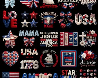 4. Juli Faux Garn PNG Bündel | Patriotische USA Sublimationsdruck Designs (Instant Download)