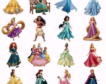 Prinzessin PNG Bundle, Elsa Rapunzel Belle Moana Ariel Prinzessin Clipart Bundle, 16 PNG-Dateien, 4500x4500 PNG, Instant Download