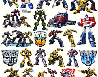 Transformatoren PNG Bündel 25 Designs, Optimus Prime, Bumblebee, Megatron, Autobots, Decycles Sublimationsdateien, futuristisches Roboterpaket