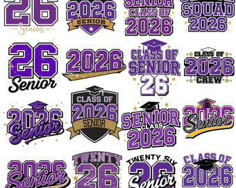 Senior 2026 PNG Bundle - Varsity & Streetwear Abschlussgrafik (Digitaler Download)