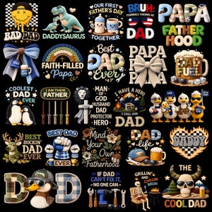 Fars dag PNG-paket med virkade fuskgarn, pappacitat, bästa pappa någonsin, DaddySaurus, cool pappa, lapptäcke, stickning, sublimeringsdesign