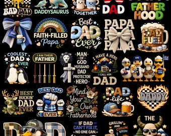 Vatertag PNG Bundle Kunstgarn häkeln Papa Zitate Best Dad Ever DaddySaurus Cooler Papa Patchwork Knit Sublimation Designs