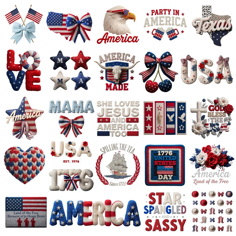 4th of July Faux Yarn PNG Bundle | Patriotic USA Sublimation Designs ...