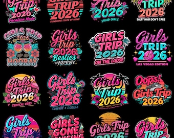 Girls Trip 2026 PNG Bundle - Tropischer Urlaub, Neon Streetwear Designs (Digitaler Download)