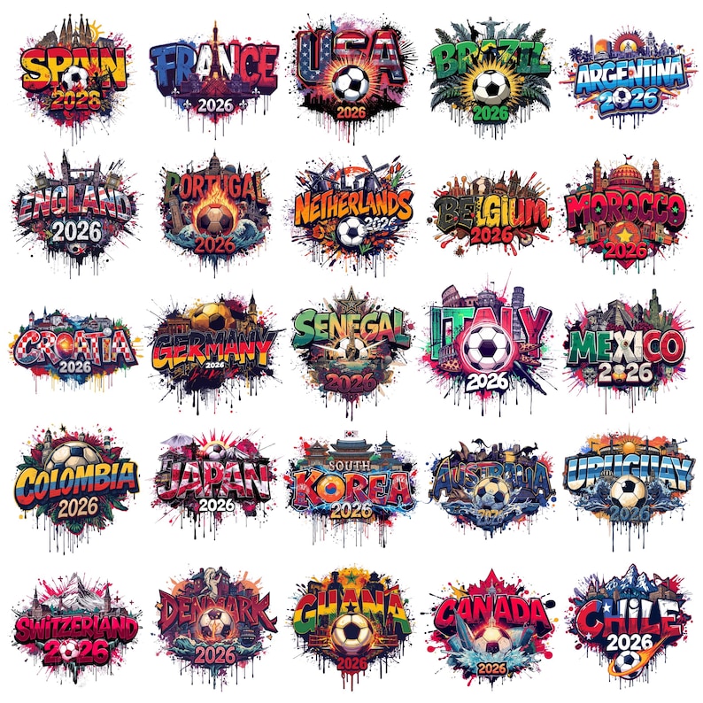 World Cup 2026 Fußball PNG Bundle - Graffiti Kunst der Nationalmannschaften (Digitaler Download) Bild 1