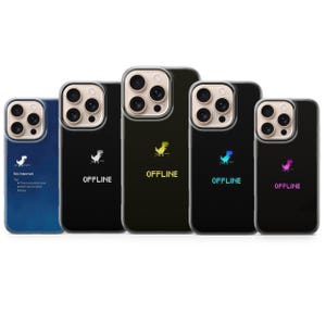 May include: A selection of phone cases with dinosaur graphics and the word "OFFLINE". The cases are in various colours, including black, blue, and green. One case has the text "No Internet". The cases are designed for mobile phones.
