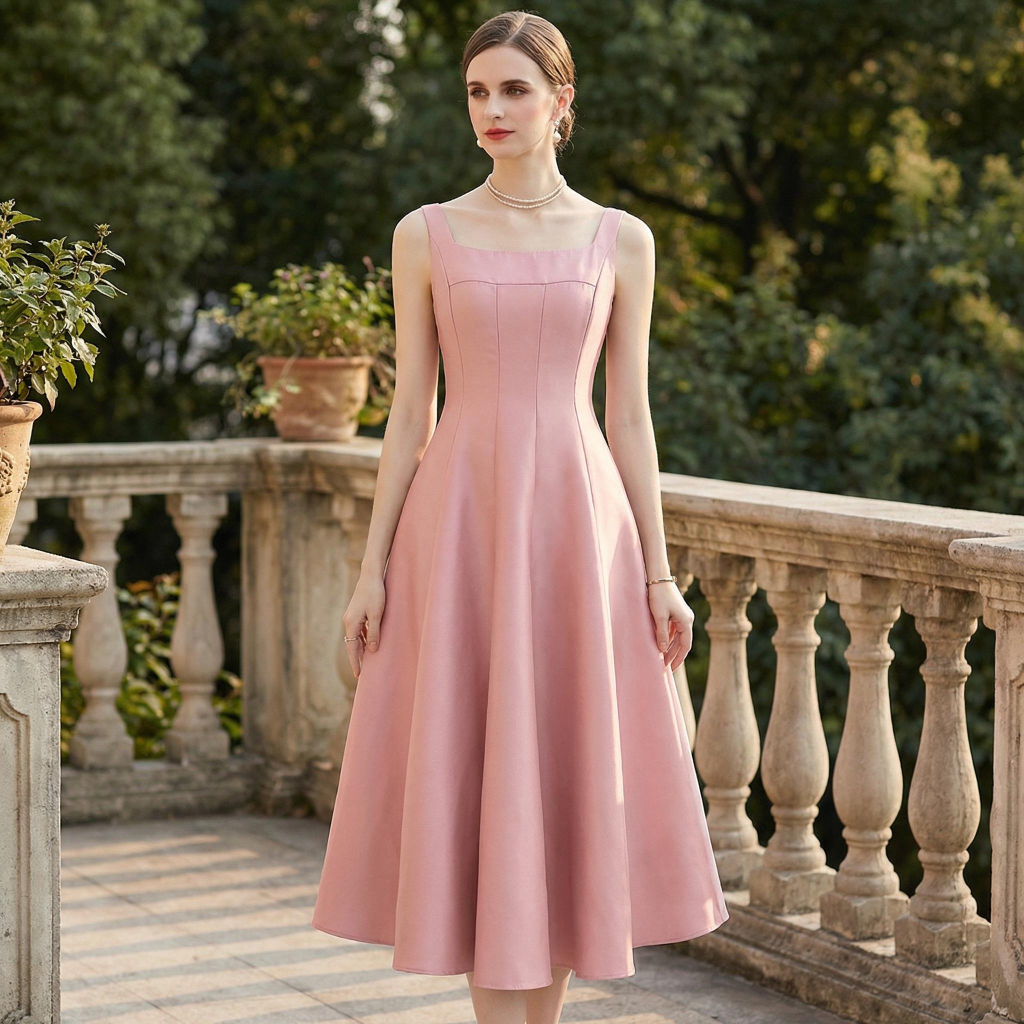 fit and flare dress formal Midi Dress, Square Neck A-Line, Elegant Cocktail Prom Over $500