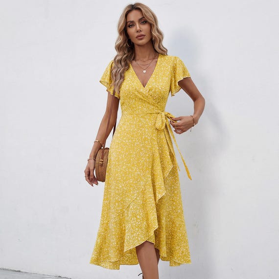 boho midi wrap dress Floral Dress, V Neck Ruffle Sleeve, Summer Vacation Outfit Kid Size:6T lx-WDRS468 Elegant Boho Lace Silk shoes) are for styling