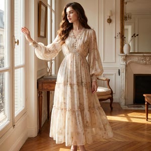 cream chiffon floral tiered maxi dress boohoo Women's Tonal Floral Chiffon Tiered Maxi Cami Dress in Cream