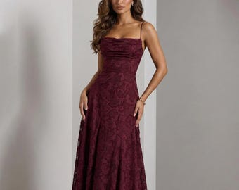 Vestido largo de encaje texturizado, vestido de novia ajustado de corte A, elegante vestido de novia minimalista.